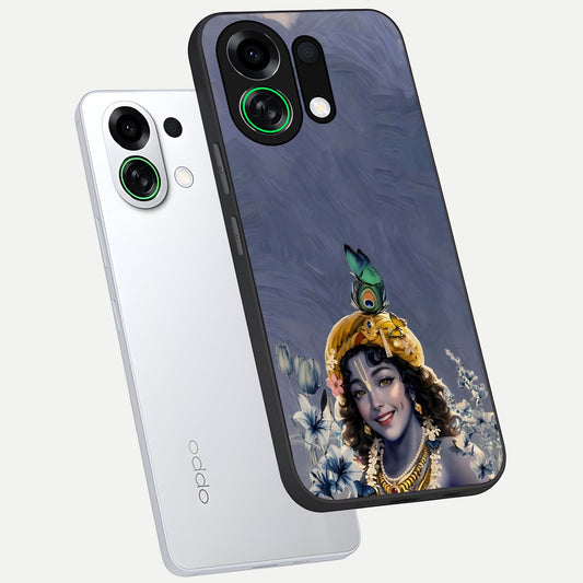 Lord Krishna phone case For Oppo K13 Turbo showing premium glass back cover with detailed artwork