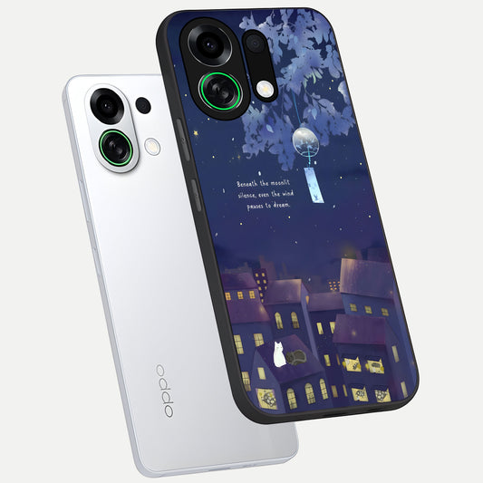 Moonlit Cat Silence phone case For Oppo K13 Turbo showing premium glass back cover with detailed artwork