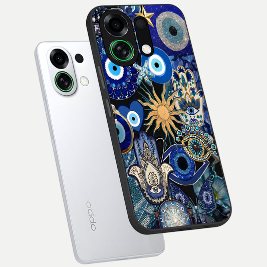 Mystic Blue Evil Eye phone case For Oppo K13 Turbo showing premium glass back cover with detailed artwork