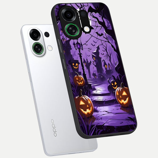Pumpkin Patch Halloween phone case For Oppo K13 Turbo showing premium glass back cover with detailed artwork
