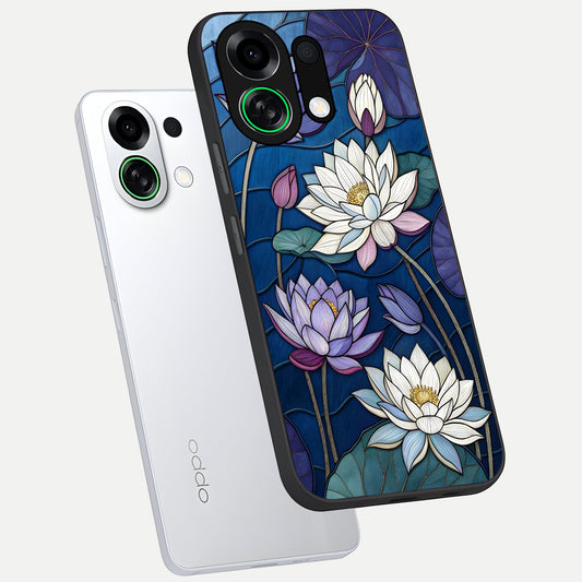 Purple Lotus Stained phone case For Oppo K13 Turbo showing premium glass back cover with detailed artwork