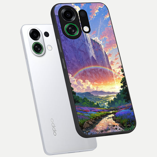 Rainbow Valley Dream phone case For Oppo K13 Turbo showing premium glass back cover with detailed artwork