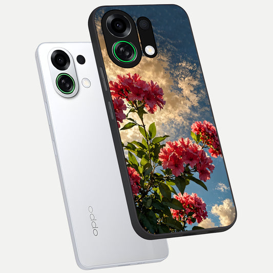 Red Bloom Skies phone case For Oppo K13 Turbo showing premium glass back cover with detailed artwork