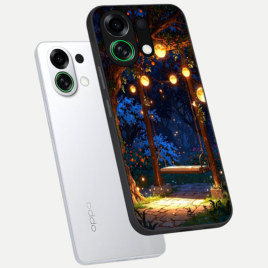 Twilight Garden Swing phone case For Oppo K13 Turbo showing premium glass back cover with detailed artwork