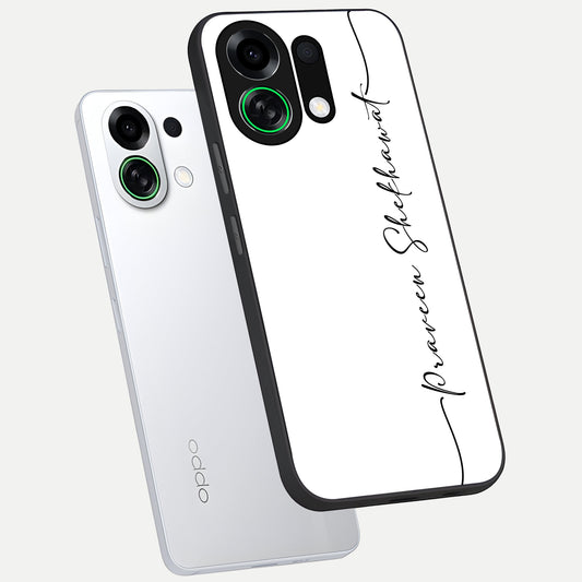 White Tune Custom Name phone case For Oppo K13 Turbo showing premium custom name glass back cover
