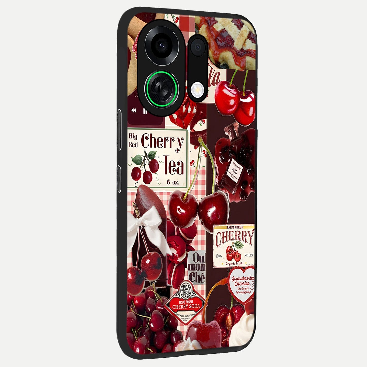 Aesthetic Cherry Tea back cover For Oppo K13 Turbo slim fit glass case with vibrant aesthetic design