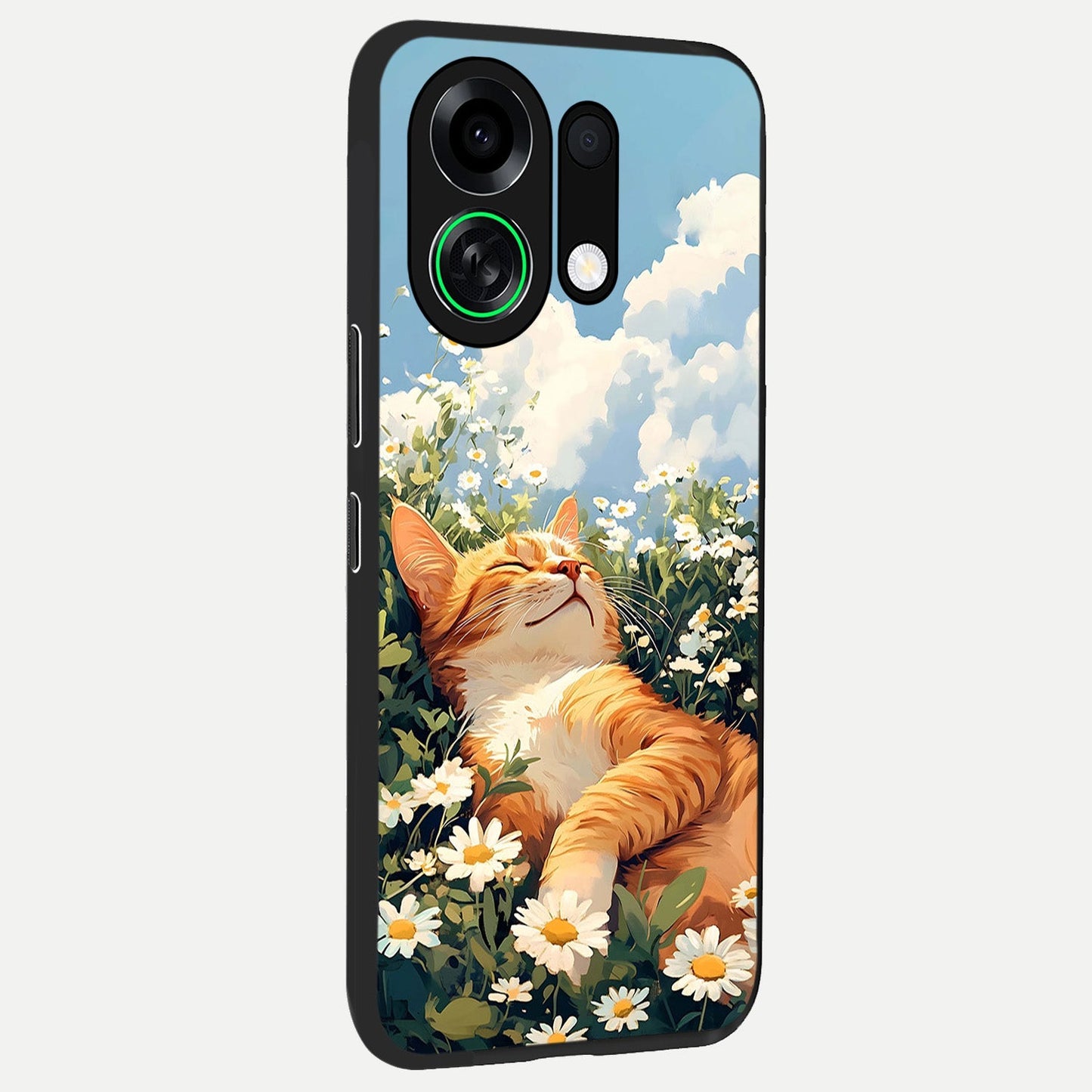 Cat And Flowers View back cover For Oppo K13 Turbo slim fit glass case with vibrant aesthetic design