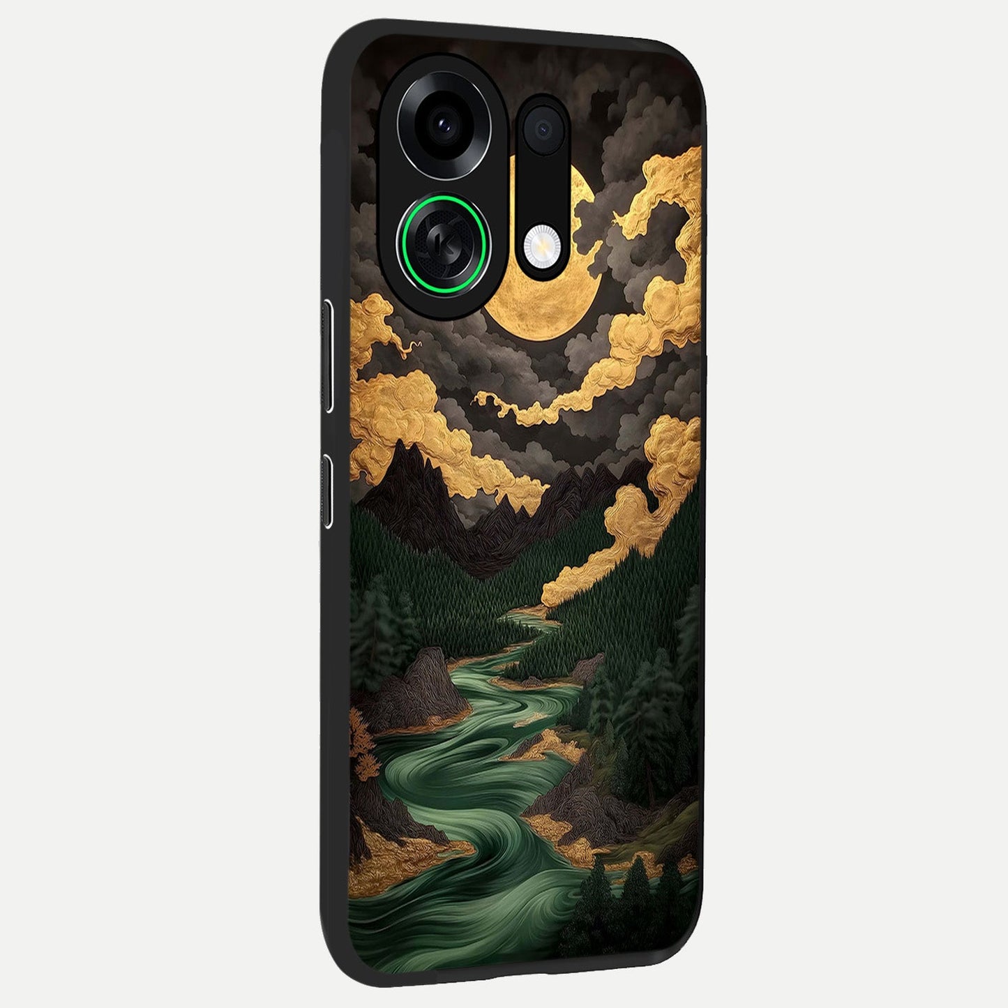 Golden River Moon back cover For Oppo K13 Turbo slim fit glass case with vibrant aesthetic design