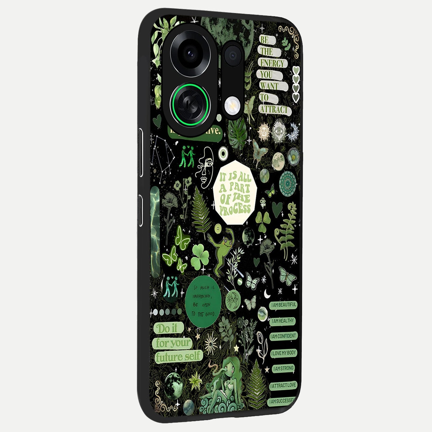 Green Mandala Pattern back cover For Oppo K13 Turbo slim fit glass case with vibrant aesthetic design