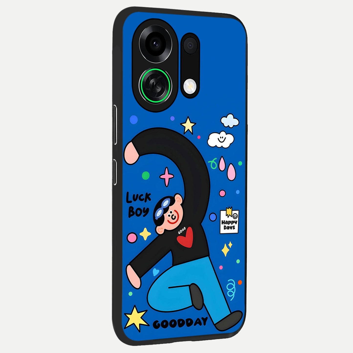 Happy Luck Vibe back cover For Oppo K13 Turbo slim fit glass case with vibrant aesthetic design