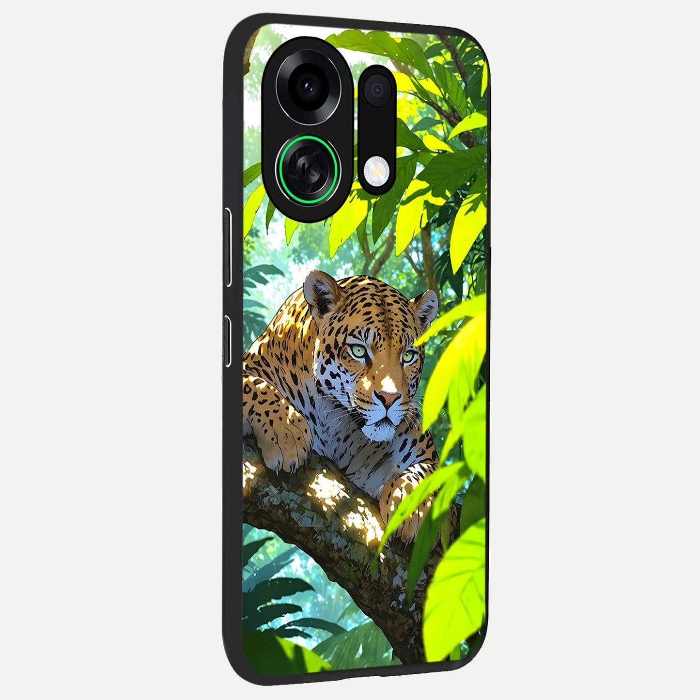 Leopard in Jungle back cover For Oppo K13 Turbo slim fit glass case with vibrant aesthetic design