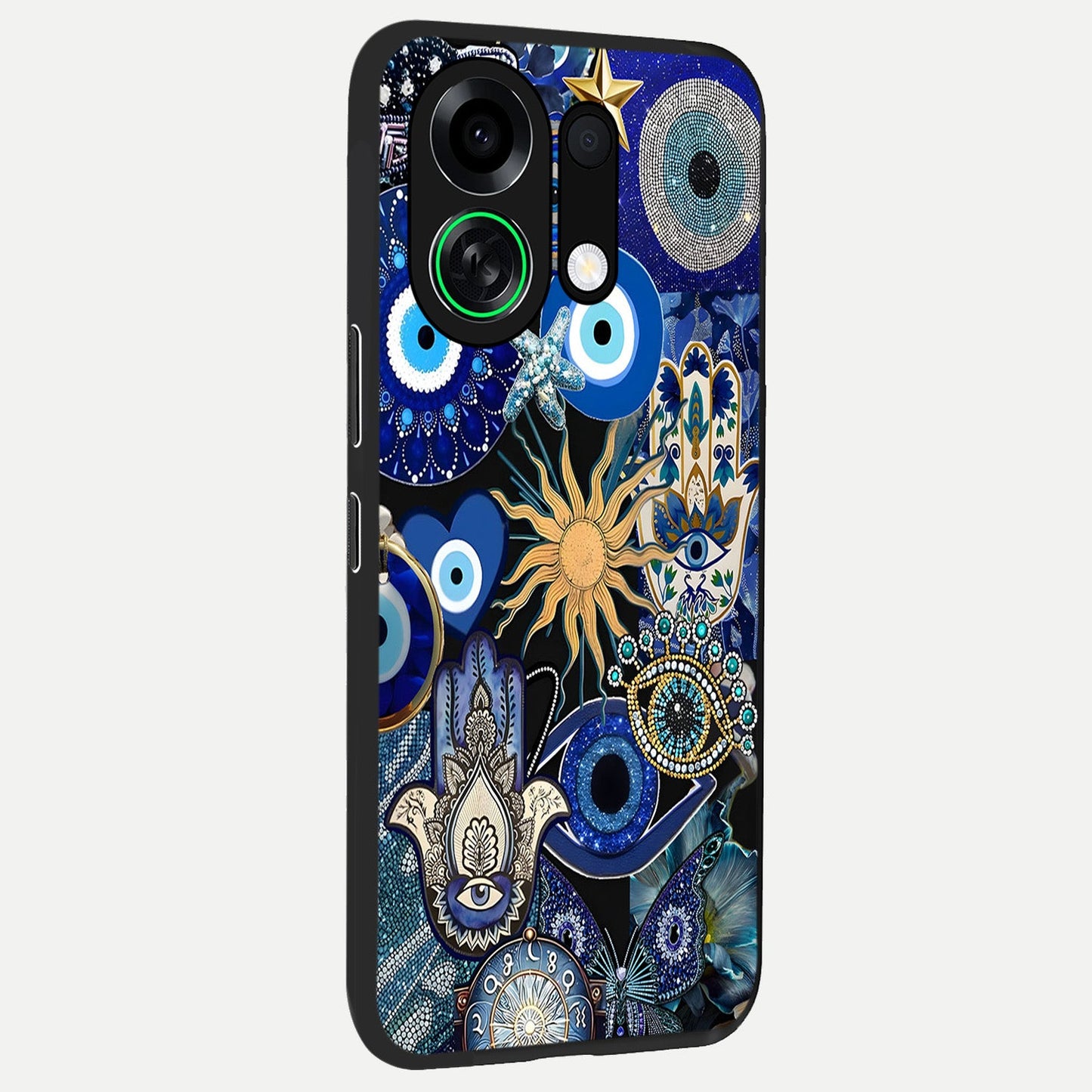 Mystic Blue Evil Eye back cover For Oppo K13 Turbo slim fit glass case with vibrant aesthetic design