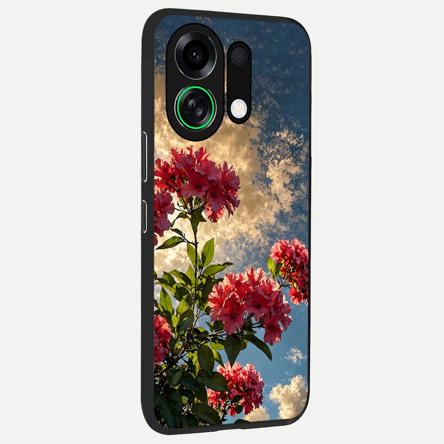 Red Bloom Skies back cover For Oppo K13 Turbo slim fit glass case with vibrant aesthetic design