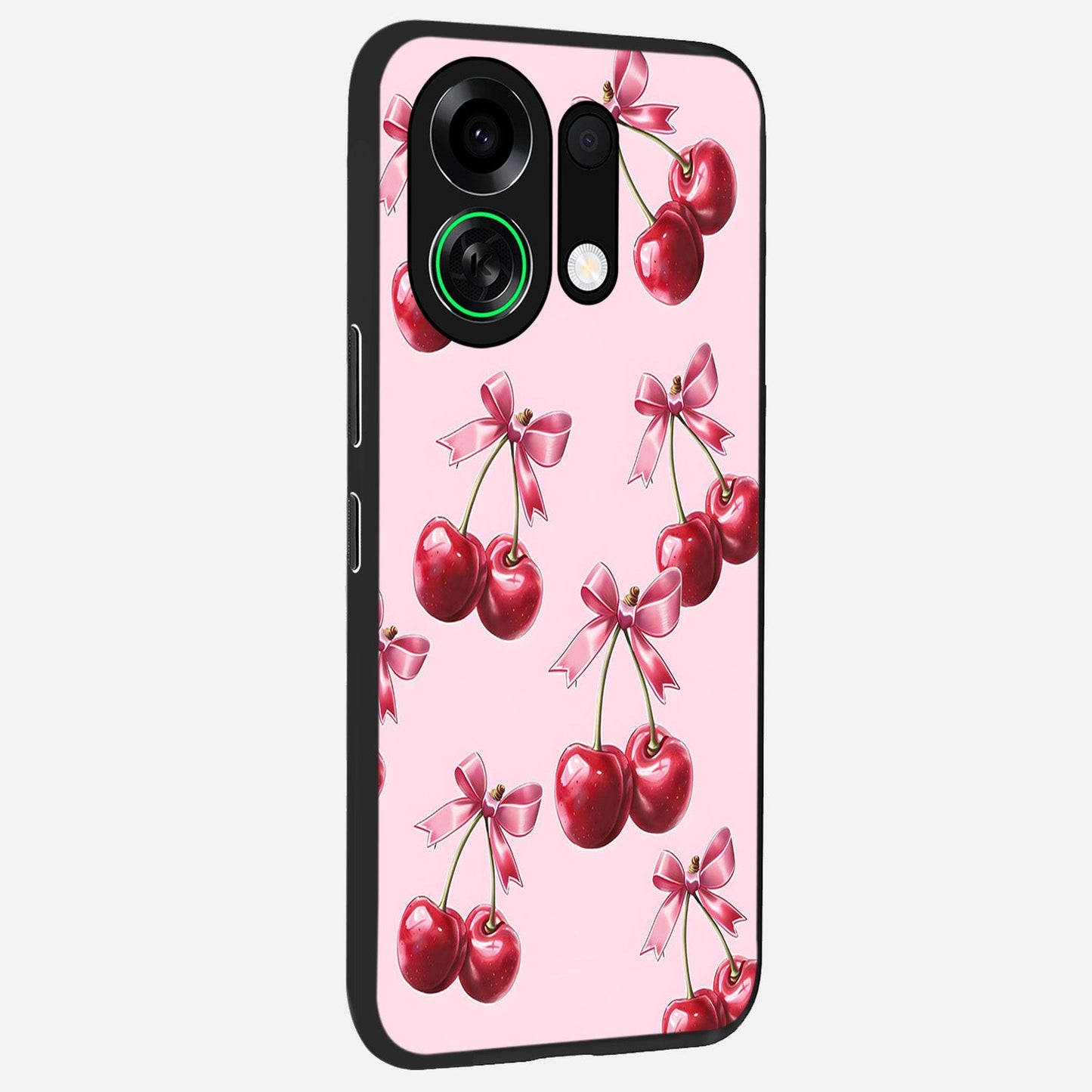 Red Cherries Pattern back cover For Oppo K13 Turbo slim fit glass case with vibrant aesthetic design