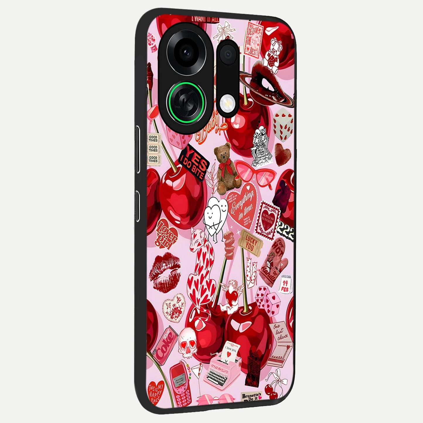 Sweet Cherry Chaos back cover For Oppo K13 Turbo slim fit glass case with vibrant aesthetic design