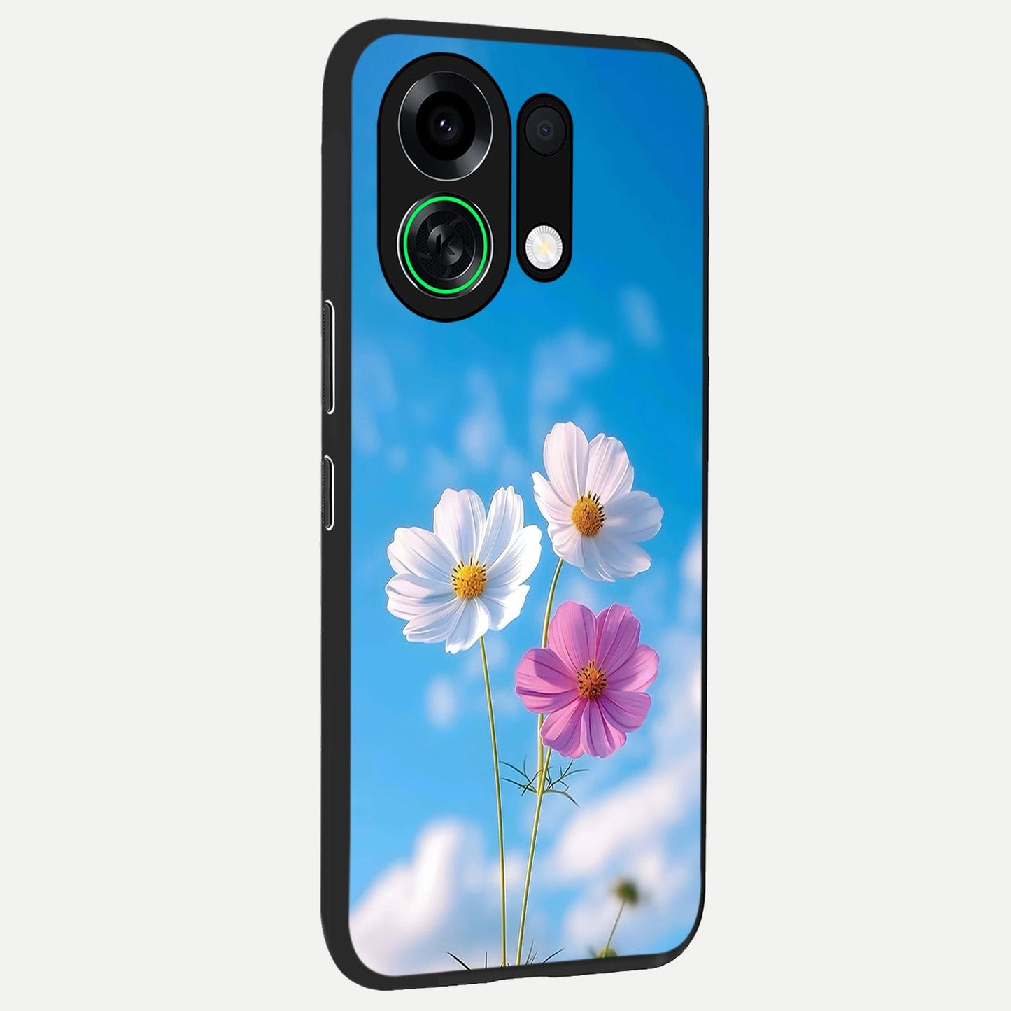 Tripple Flowers With Sky back cover For Oppo K13 Turbo slim fit glass case with vibrant aesthetic design