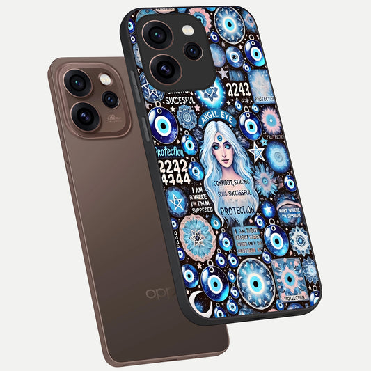 Angel Aura Shield phone case For Oppo Reno 15 Pro showing premium glass back cover with detailed artwork
