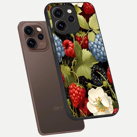 Berry Bloom Charm phone case For Oppo Reno 15 Pro showing premium glass back cover with detailed artwork