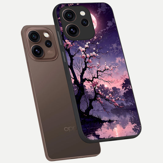 Blossom Pink Moon phone case For Oppo Reno 15 Pro showing premium glass back cover with detailed artwork