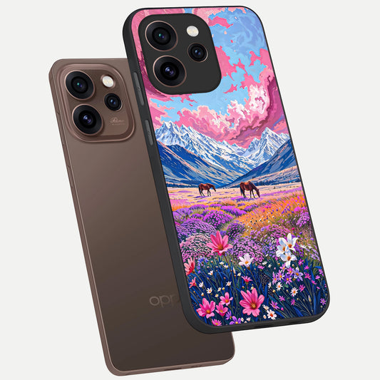 Blossom Valley Dream phone case For Oppo Reno 15 Pro showing premium glass back cover with detailed artwork