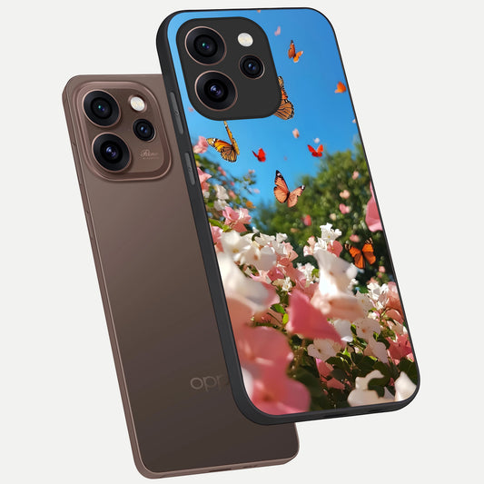 Butterflies In Bloom Sky phone case For Oppo Reno 15 Pro showing premium glass back cover with detailed artwork