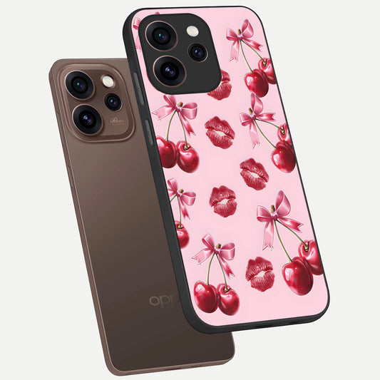 Cherry With Lips phone case For Oppo Reno 15 Pro showing premium glass back cover with detailed artwork