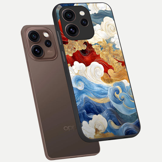 Colored Waves phone case For Oppo Reno 15 Pro showing premium glass back cover with detailed artwork