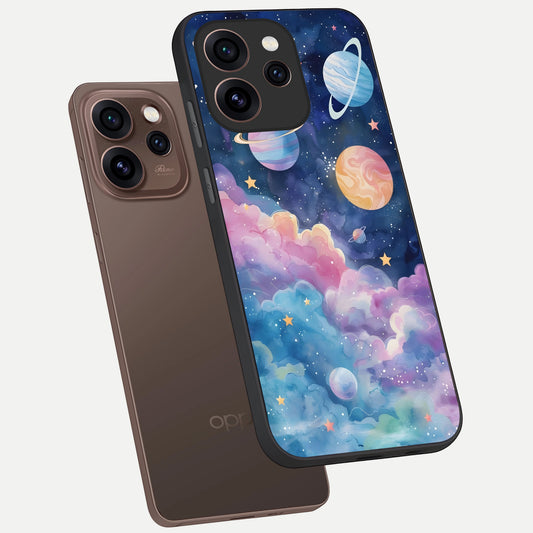 Cosmic Planet Dreams phone case For Oppo Reno 15 Pro showing premium glass back cover with detailed artwork