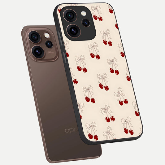 Cute Cherry Pattern phone case For Oppo Reno 15 Pro showing premium glass back cover with detailed artwork