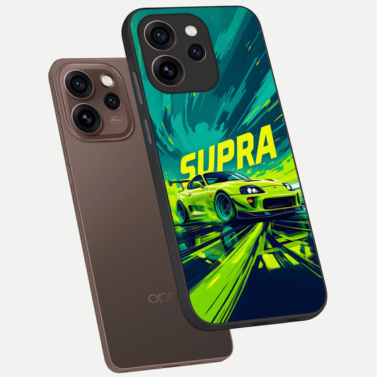 Electric Supra Thunder phone case For Oppo Reno 15 Pro showing premium glass back cover with detailed artwork