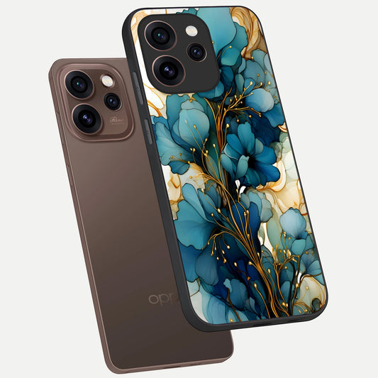 Golden Bloom Symphony phone case For Oppo Reno 15 Pro showing premium glass back cover with detailed artwork