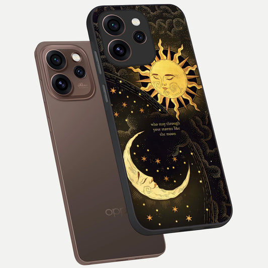 Golden Lunar Love phone case For Oppo Reno 15 Pro showing premium glass back cover with detailed artwork