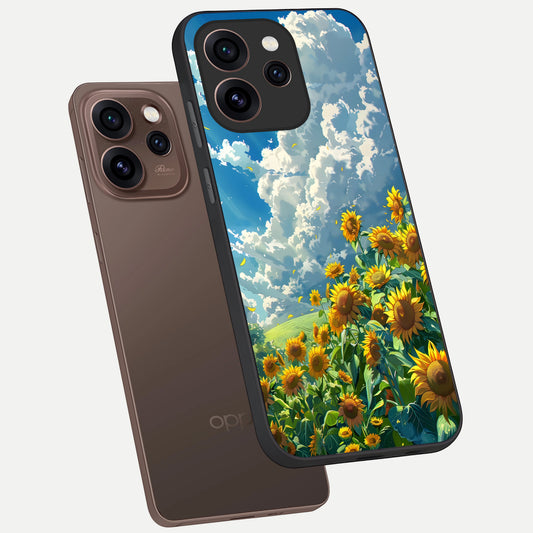 Golden Sun Glory phone case For Oppo Reno 15 Pro showing premium glass back cover with detailed artwork
