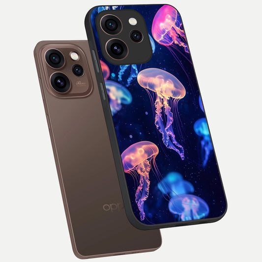 Jellyfish Pattern phone case For Oppo Reno 15 Pro showing premium glass back cover with detailed artwork