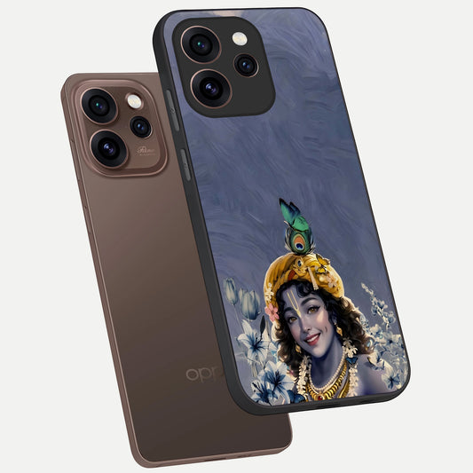 Lord Krishna phone case For Oppo Reno 15 Pro showing premium glass back cover with detailed artwork