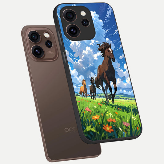 Majestic Horses Galloping phone case For Oppo Reno 15 Pro showing premium glass back cover with detailed artwork