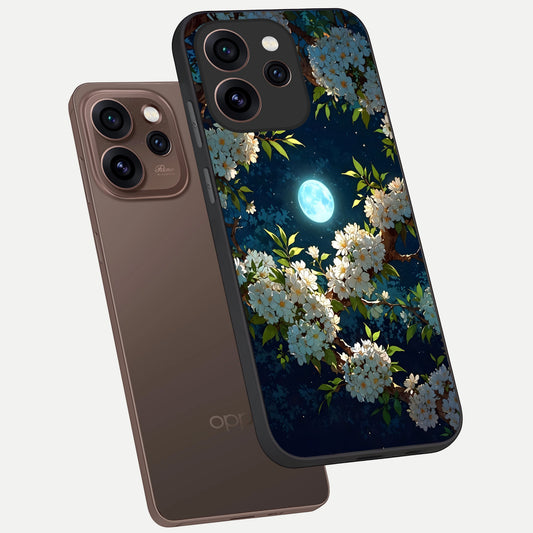 Moonlit Blossom Dream phone case For Oppo Reno 15 Pro showing premium glass back cover with detailed artwork