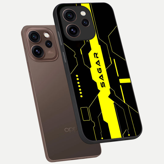 Neon CYBERPUNK Custom Name phone case For Oppo Reno 15 Pro showing premium glass back cover with detailed artwork