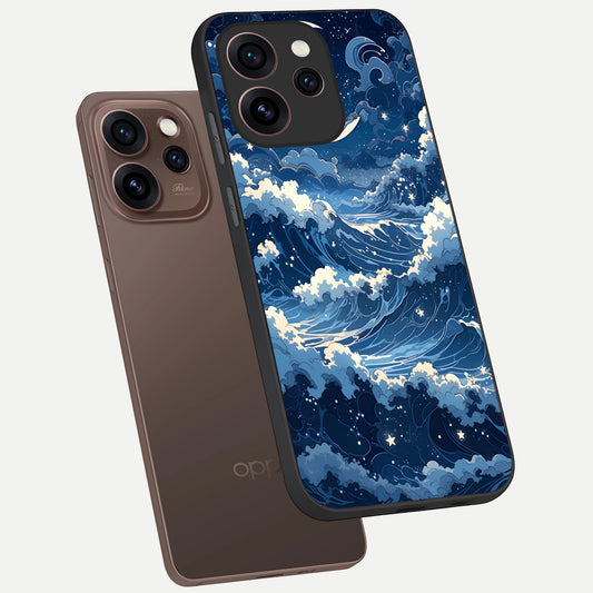 Ocean Moon Waves phone case For Oppo Reno 15 Pro showing premium glass back cover with detailed artwork