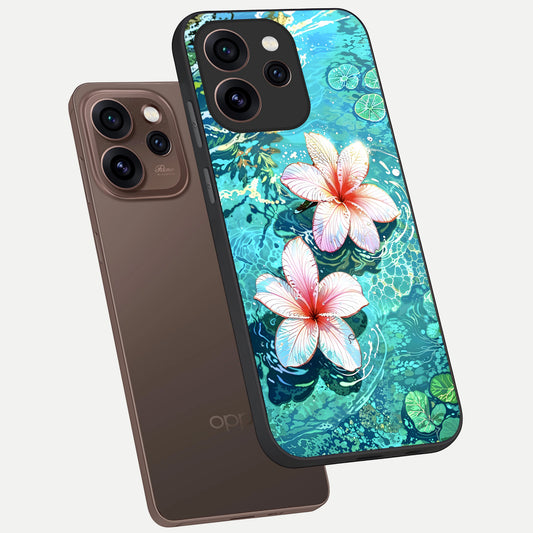 Pink Flowers in Water phone case For Oppo Reno 15 Pro showing premium glass back cover with detailed artwork