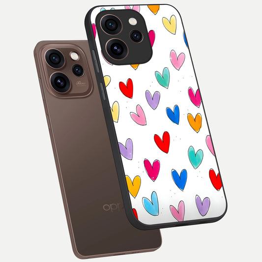 Playful Love Doodles phone case For Oppo Reno 15 Pro showing premium glass back cover with detailed artwork
