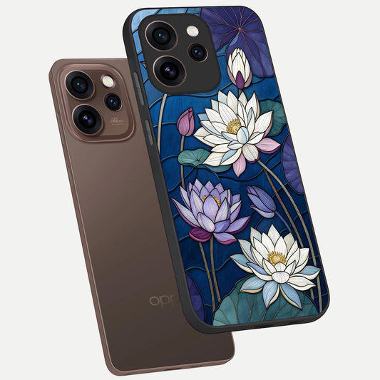 Purple Lotus Stained phone case For Oppo Reno 15 Pro showing premium glass back cover with detailed artwork