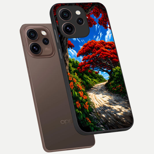 Red Trees Pathway phone case For Oppo Reno 15 Pro showing premium glass back cover with detailed artwork