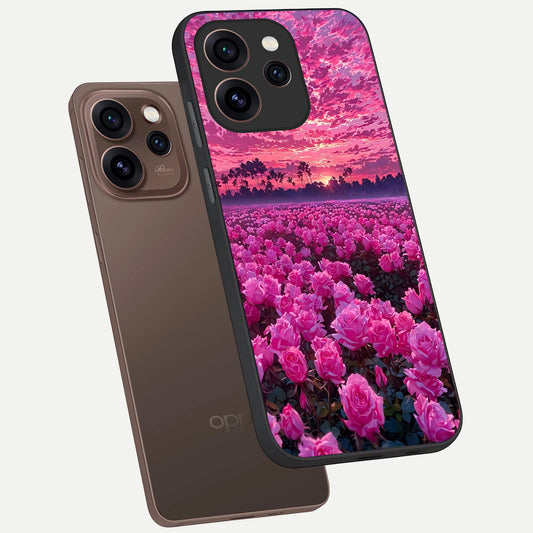 Rose Sunset Valley phone case For Oppo Reno 15 Pro showing premium glass back cover with detailed artwork