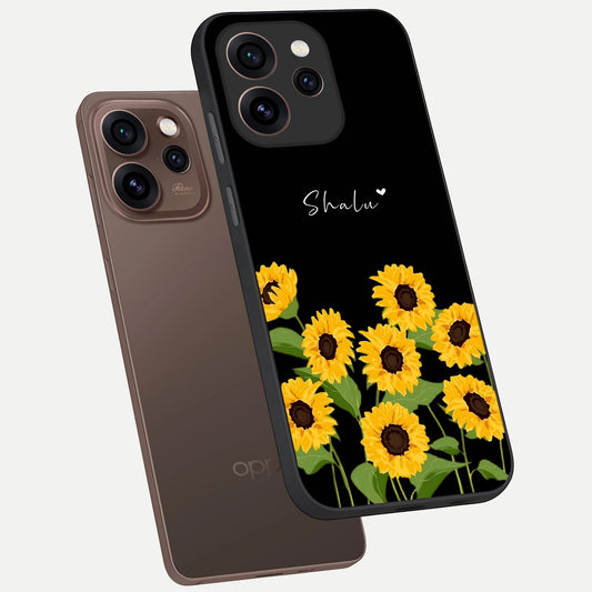 Sunflower Sky Bloom phone case For Oppo Reno 15 Pro showing premium glass back cover with detailed artwork