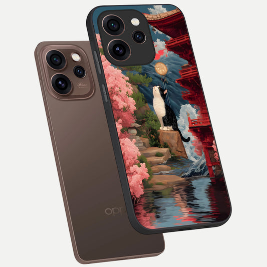 Temple Cat Scenery phone case For Oppo Reno 15 Pro showing premium glass back cover with detailed artwork