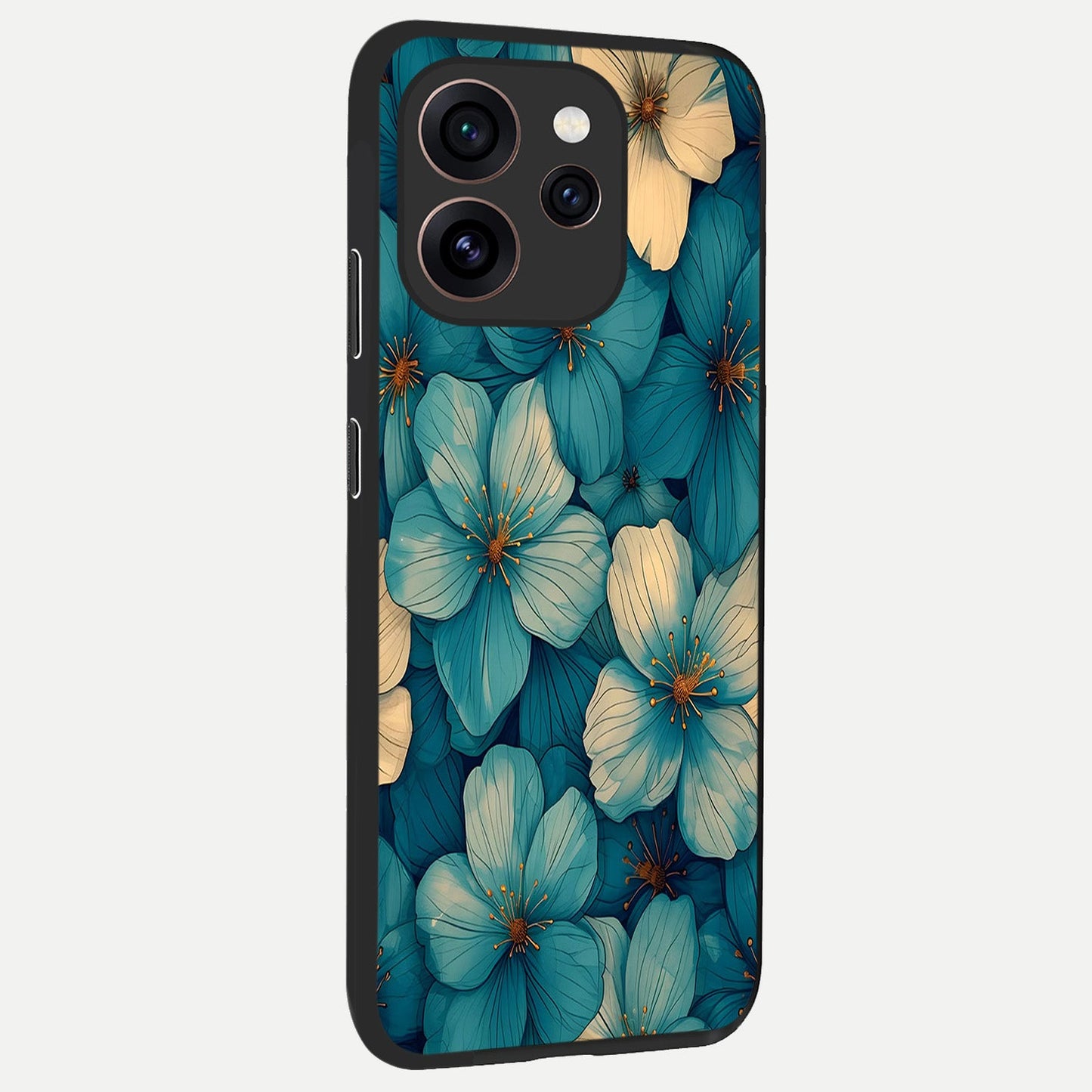 Blue Shade Floral back cover For Oppo Reno 15 Pro slim fit glass case with vibrant aesthetic design