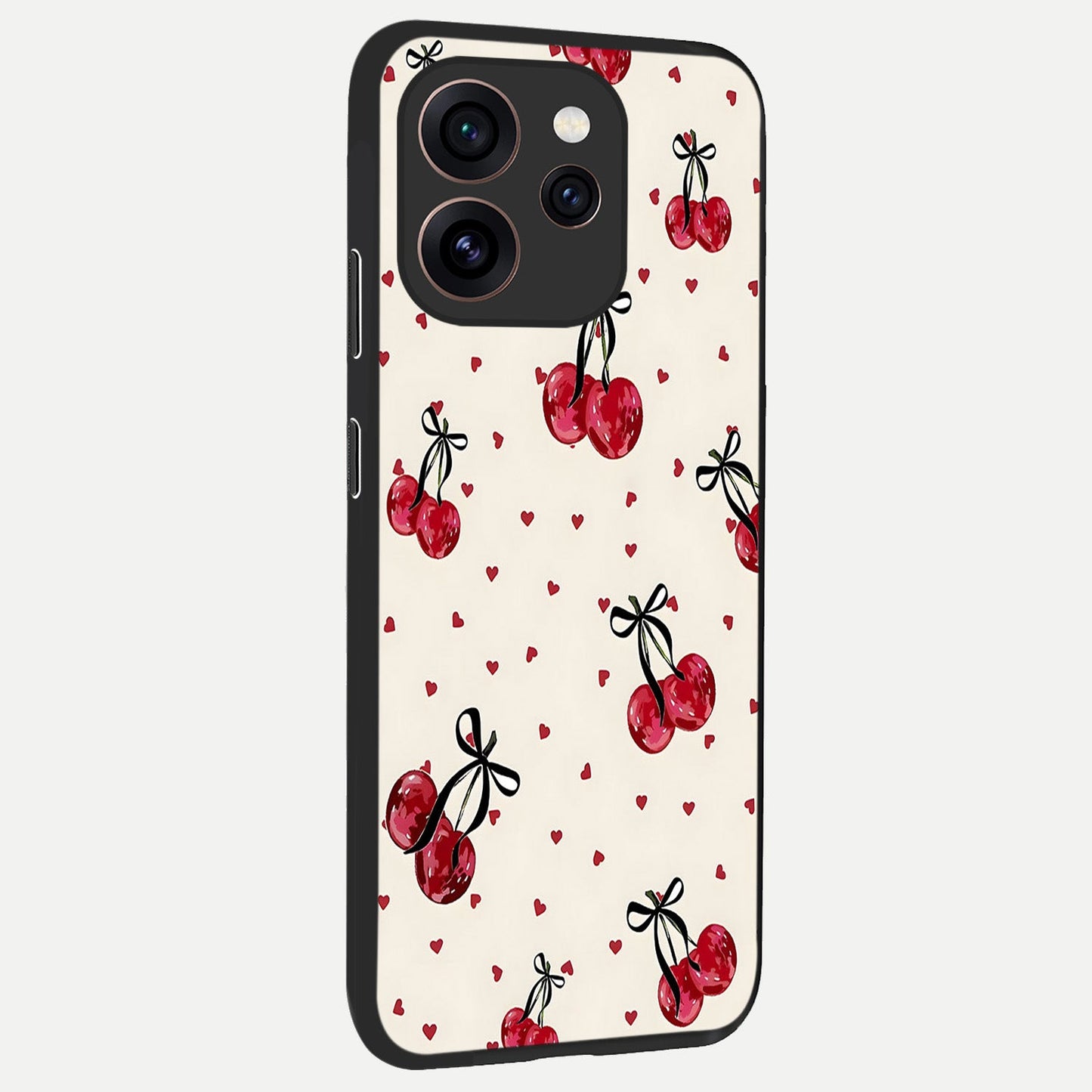 Cherry Heart Bow back cover For Oppo Reno 15 Pro slim fit glass case with vibrant aesthetic design