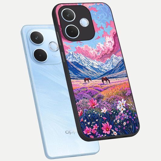 Blossom Valley Dream phone case For Oppo Reno 15 Pro mini showing premium glass back cover with detailed artwork