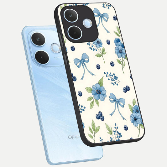 Blue Flower And Bow phone case For Oppo Reno 15 Pro mini showing premium glass back cover with detailed artwork